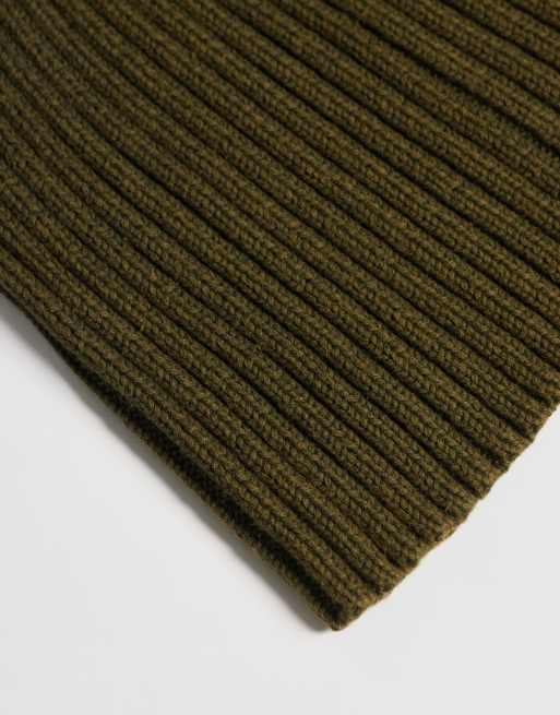 ASOS DESIGN ribbed skull beanie in khaki, 3 of 3