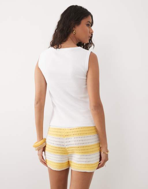 ASOS DESIGN ribbed slash neck singlet with vintage fruit graphic in white, 4 of 4