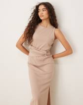 ASOS DESIGN slash neck button down midi vest dress in burgundy