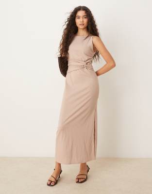 ASOS DESIGN RIBBED SLEEVELESS RACER KNOT WAIST MIDI DRESS 