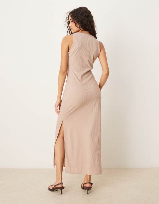 knee length dresses for ladies Bayside Knot Back Midi Dress Taupe – Hollyhoque main image 1