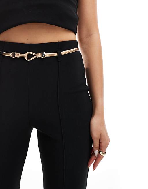 ASOS DESIGN ribbed slim flare pants with back vent and gold ASOS DESIGN ribbed slim flare pants with back vent and gold