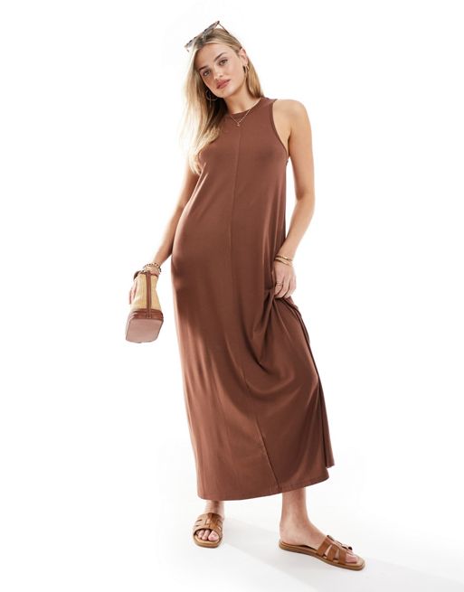 FhyzicsShops DESIGN ribbed slinky a line maxi dress in brown