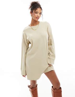 Asos Design Ribbed Slouchy Oversized Mini Dress In Oatmeal - Asos Mini Dress New In 2nd November 2024