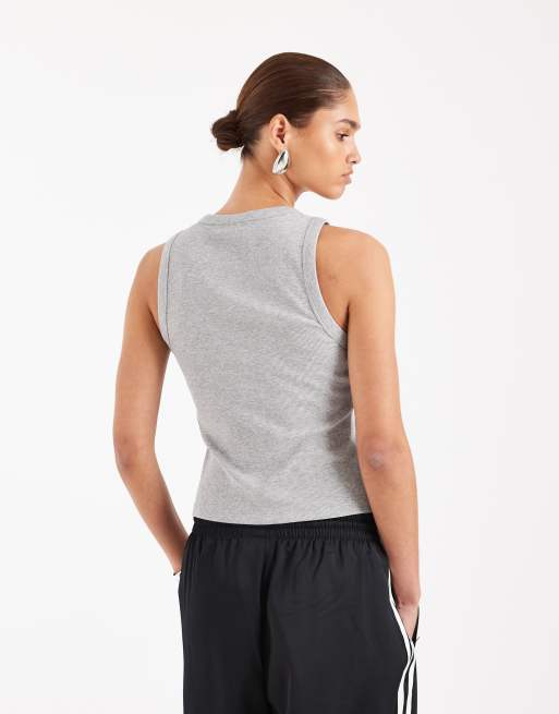 ASOS DESIGN ribbed snap detail tank top in gray heather, 2 of 4