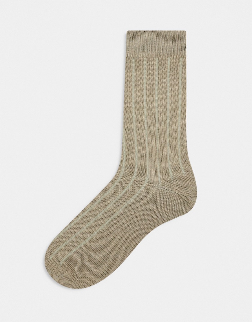 Asos Design Ribbed Sock In Beige-neutral