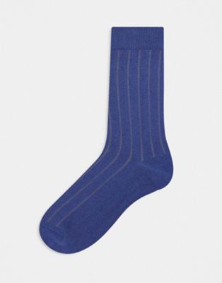 Asos Design Ribbed Sock In Dark Blue-navy