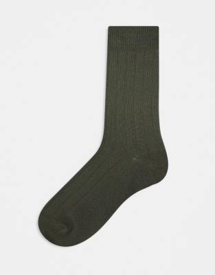 ASOS DESIGN ribbed sock in khaki | ASOS