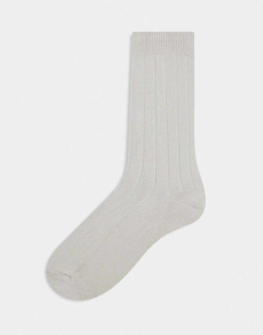 Asos Design Ribbed Sock In Light Gray