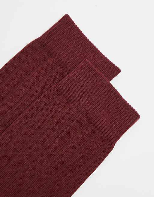 ASOS DESIGN ribbed socks in burgundy | ASOS