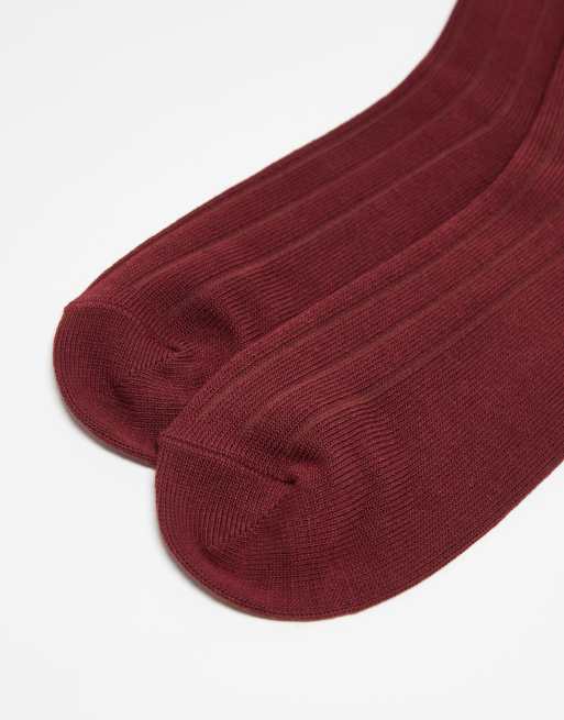 ASOS DESIGN ribbed socks in burgundy | ASOS