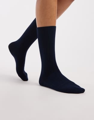 Asos Design Ribbed Socks With Turn Over In Gray