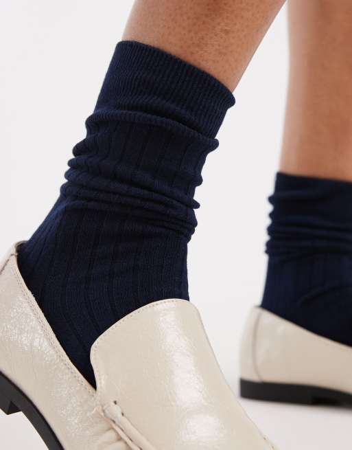 ASOS DESIGN ribbed socks with turn over in navy, 2 of 3