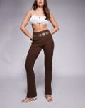 [ASOS DESIGN] ASOS DESIGN ribbed split hem flare pants in chocolate-Brown XS Chocolate