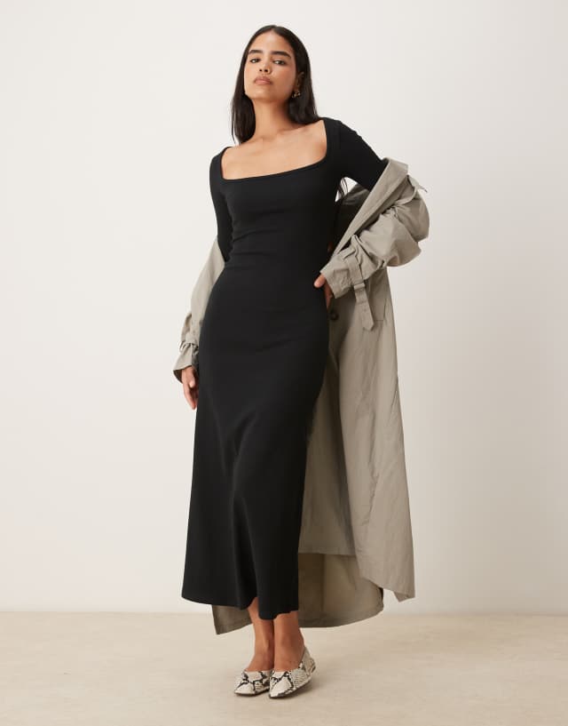 asos black maxi dress Design - Ribbed Square Neck - Women - Cotton/Spandex - 2 US Lining:Bodice without lining - as shown it effortlessly elevates your ALYSSA Asymmetrical Wedding Dress -