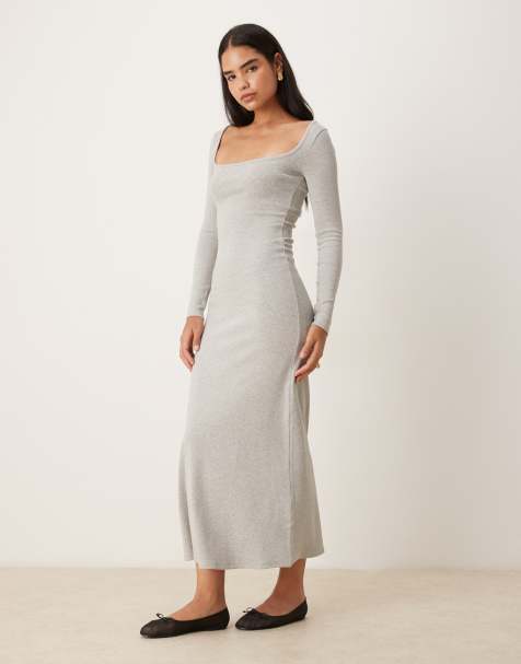 ASOS DESIGN ribbed square neck maxi dress in grey - view 1