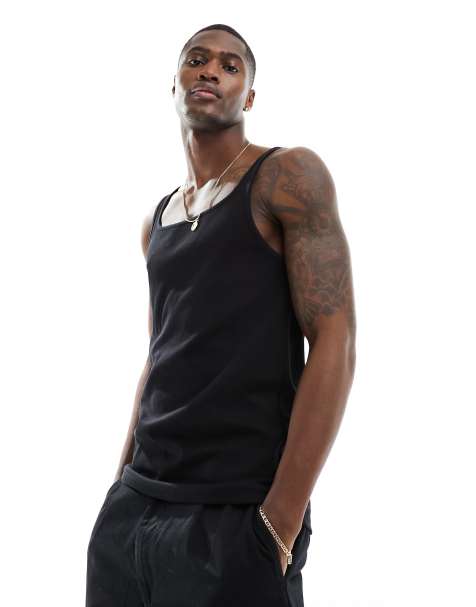 Black Vests & Tank Tops For Men