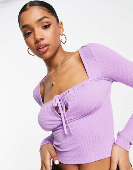 ASOS DESIGN square neck crop top with seam detail in dark rose