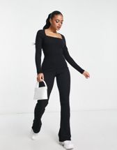 ASOS DESIGN soft touch long sleeve unitard jumpsuit in black
