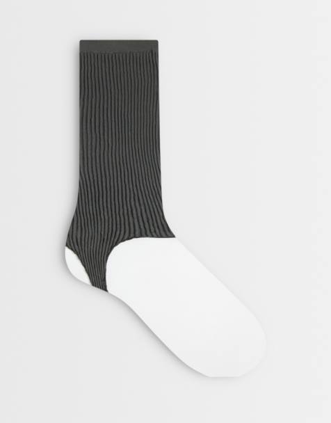 ASOS DESIGN ribbed stirrup sock in grey - view 1