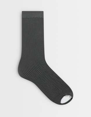 Asos Design Ribbed Stirrup Socks In Grey
