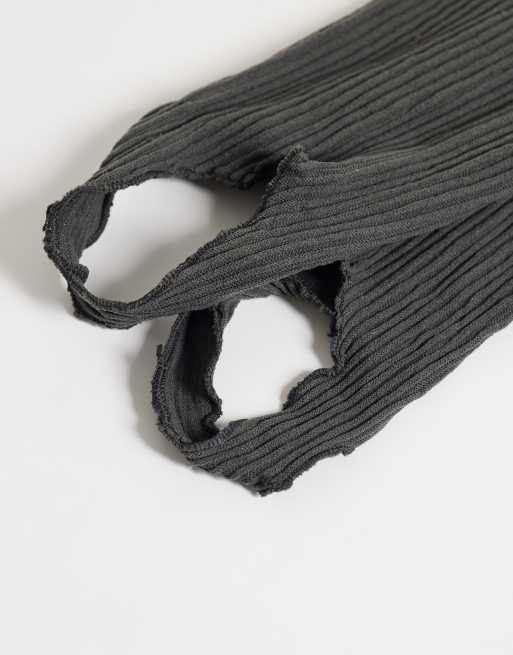 ASOS DESIGN ribbed stirrup socks in grey, 3 of 3
