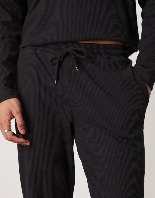 ASOS DESIGN ribbed straight leg sweatpants in washed black - part of a set, 3 of 5