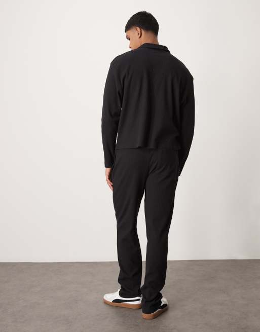ASOS DESIGN ribbed straight leg sweatpants in washed black - part of a set, 4 of 5