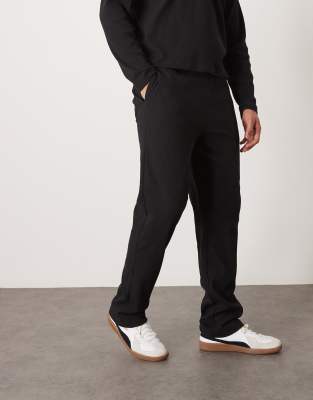 Asos Design Ribbed Straight Leg Sweatpants In Washed Black-gray