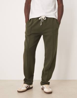 Asos Design Ribbed Straight Leg Sweatpants With Pintucks In Green