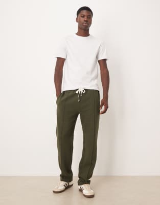 Asos Design Ribbed Straight Leg Sweatpants With Pintucks In Green