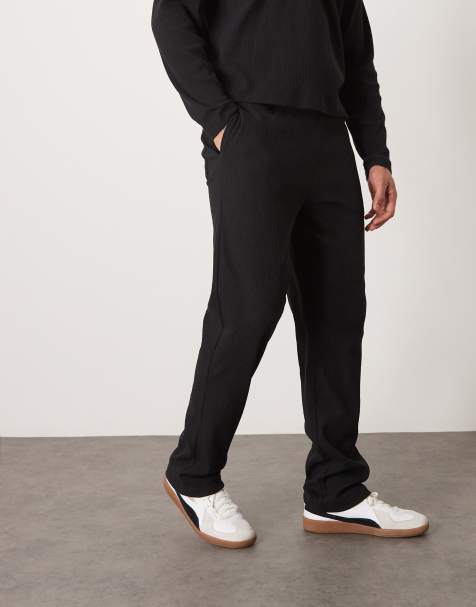 ASOS DESIGN ribbed straight leg trackies in washed black (part of a set) - view 1