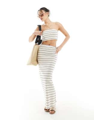 ASOS DESIGN ribbed striped bandeau top and column maxi skirt set in mono stripe - view 1
