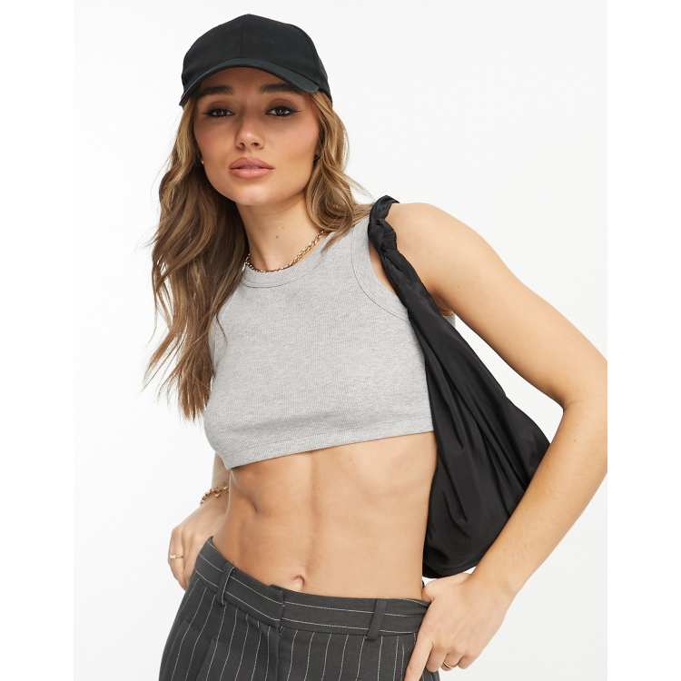 ASOS DESIGN ribbed racer crop top with seam detail in heather gray