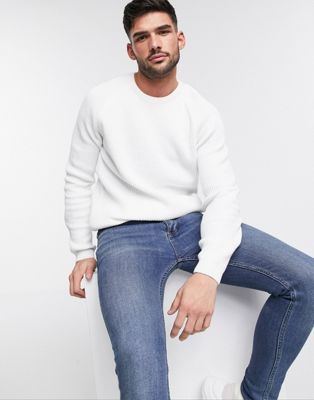 ASOS DESIGN ribbed sweater with raglan sleeve in white | ASOS
