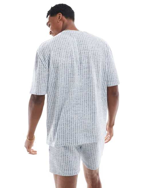 ASOS DESIGN ribbed t shirt and short lounge set in blue stripe ASOS