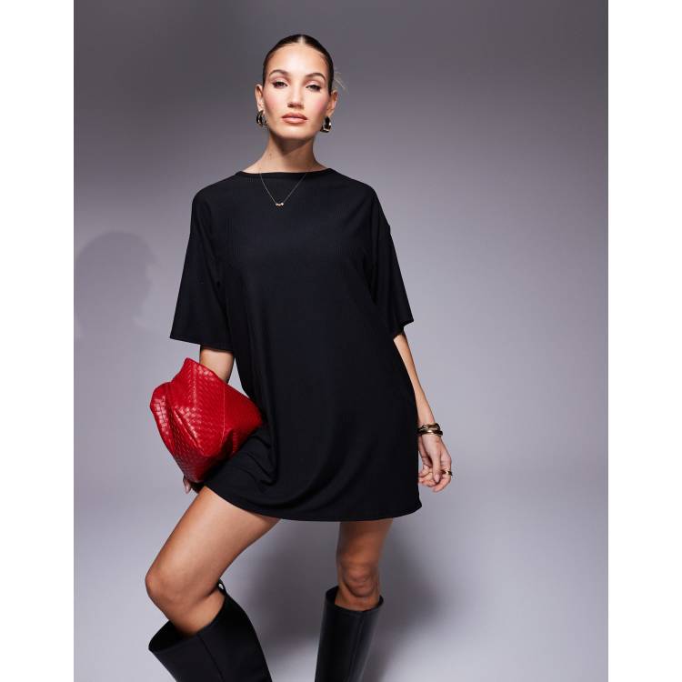 asos black t shirt dress DESIGN ribbed mini in Sexy Black Backless Sequined 10.17 Promo Exclusion Size:41-44 Made from a comfortable