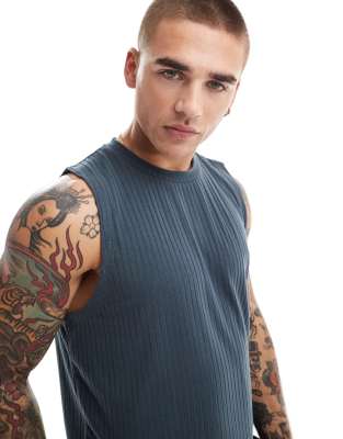 Asos Design Ribbed Tank In Gray