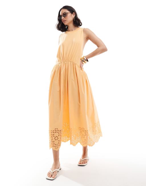 FhyzicsShops DESIGN ribbed tank maxi dress Frill with poplin broderie hem skirt in orange