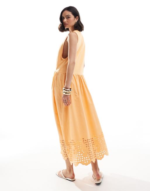 open lace back dress Tall Orange Ribbed Knit Maxi Dress L