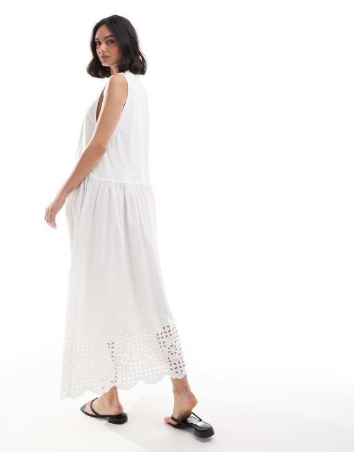 chinese dress ladies Curvy Ruffle Ribbed Tank Maxi Dress -White -FINAL SALE – pinkskyboutique.com main image 0