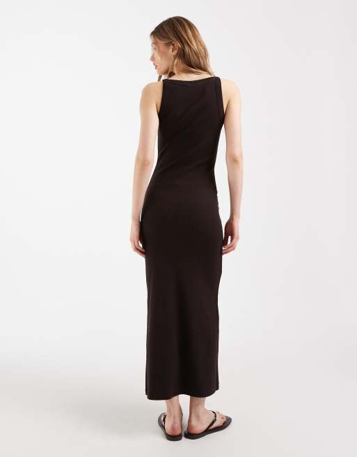 ASOS DESIGN ribbed tank midi dress in chocolate, 3 of 4