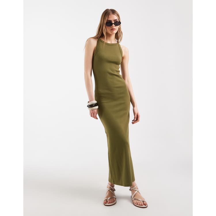 khaki ribbed midi dress Khaki Ribbed Midi Dress | Essential Modest Layering Dress for Women