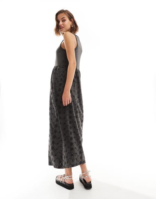 grey tank midi dress Quince Women's Tencel Rib Knit Tank Top Midi Dress, Carbon Grey, Size XS