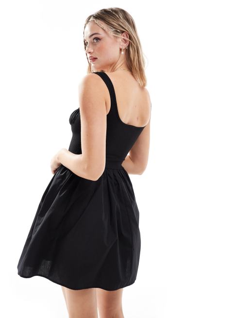 ASOS DESIGN ribbed tank mini dress with poplin skirt in black, 2 of 4
