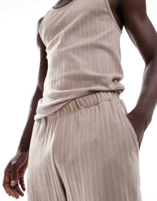 ribbed tank top and lounge pant pajama set in light brown