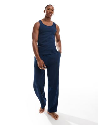 ribbed tank top and lounge pant pajama set in navy