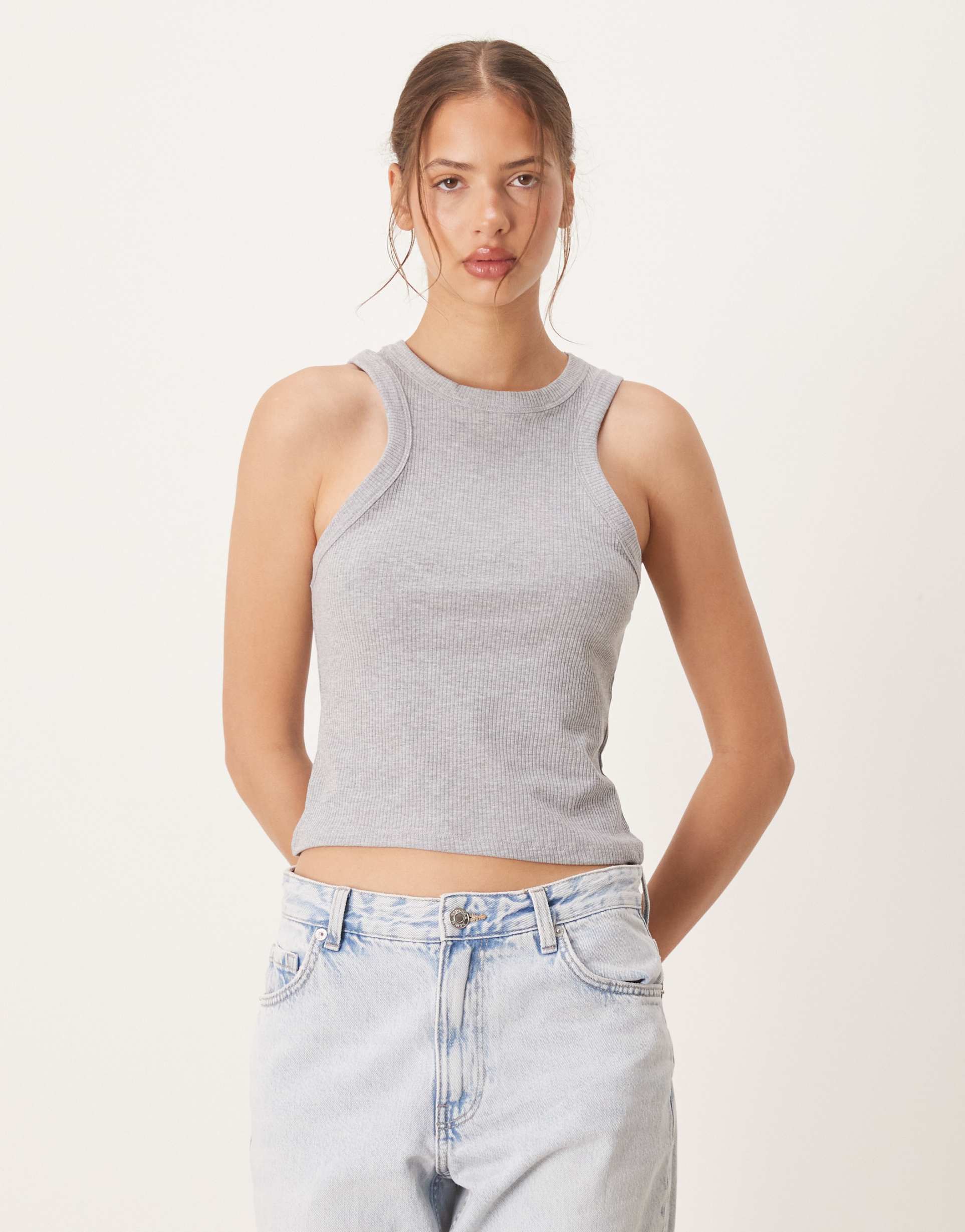 asos design ribbed tank top in gray heather