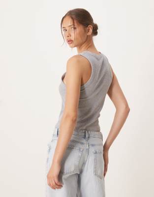 Asos Design Ribbed Tank Top In Gray