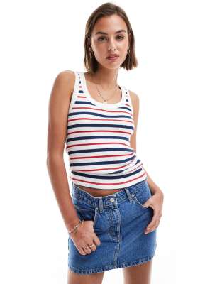 Asos Design Ribbed Tank Top In Stripe-multi